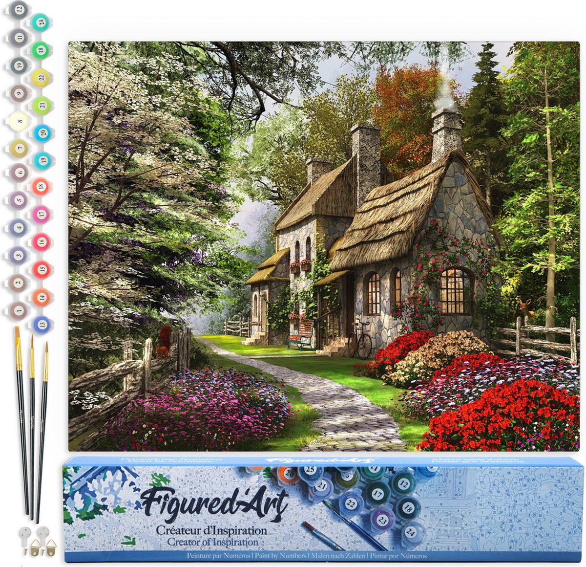 FiguredArt Schilderen op Nummer Volwassenen canvas Plattelandslandschap - Handwerk acrylverf Kit DIY Compleet - 40x50cm zonder frame